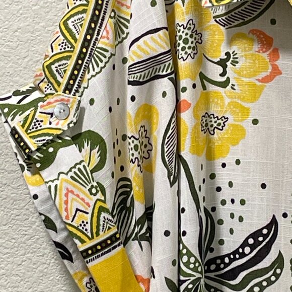 FIGUEROA & FLOWER (NWT) Short Sleeve Button Down Border Print Top, Yellow - XL - Picture 4 of 9